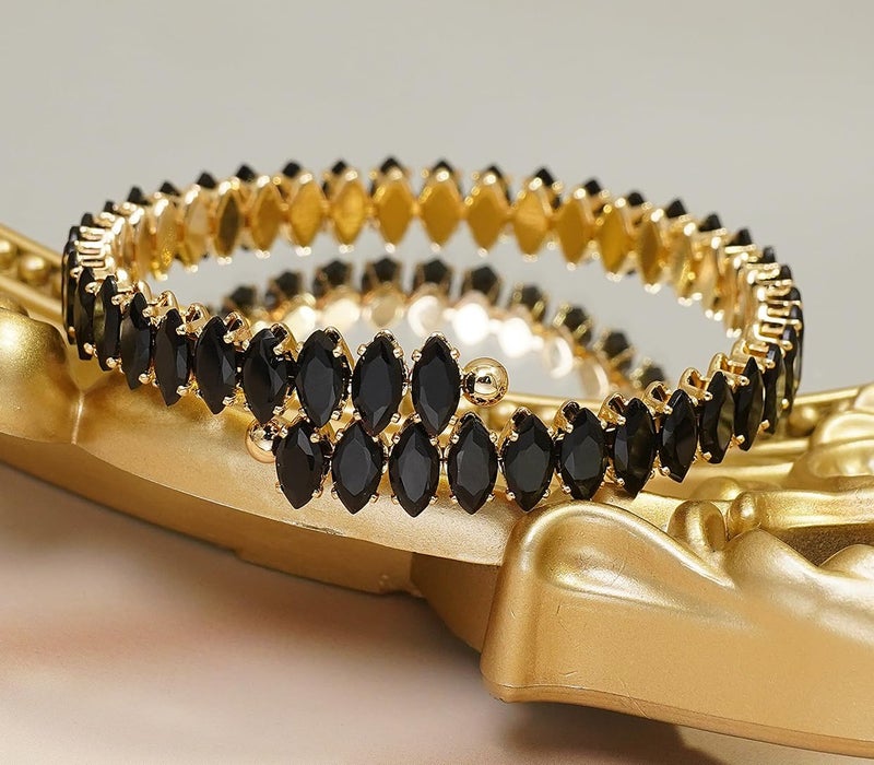 Wovanoo Rhinestone Cuff Bracelet Cubic Zirconia Tennis Bracelets Open Adjustable Elastic Bangle for Women - Image 4